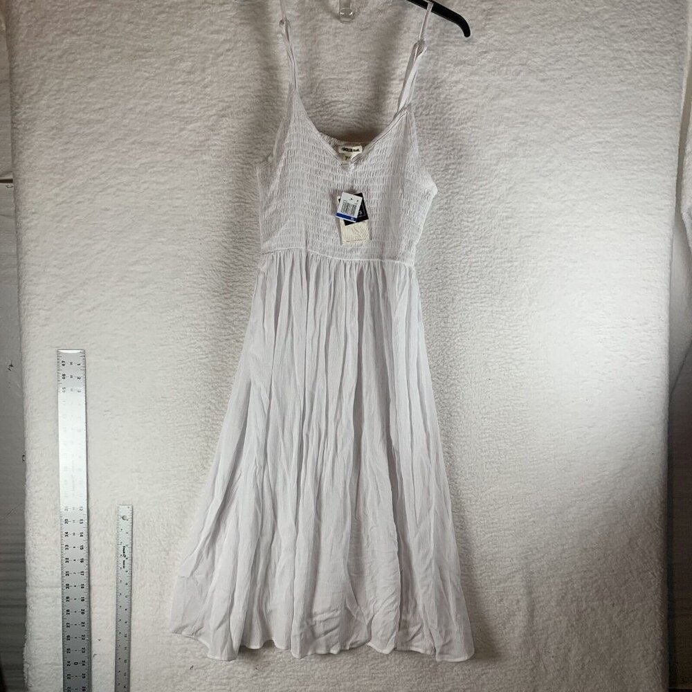 Miken Midi Dress Cover-Up Women XL White Rayon Smocked Sleeveless Swimsuit S9507